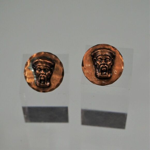 Vintage Copper Screw Back Earrings Middle East Theme Egyptian Revival - Picture 1 of 6